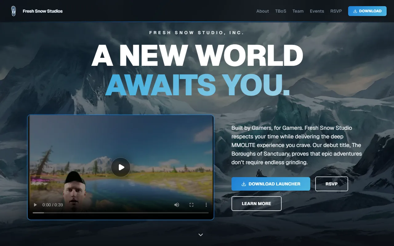 Fresh Snow Studio homepage, built by Forzur