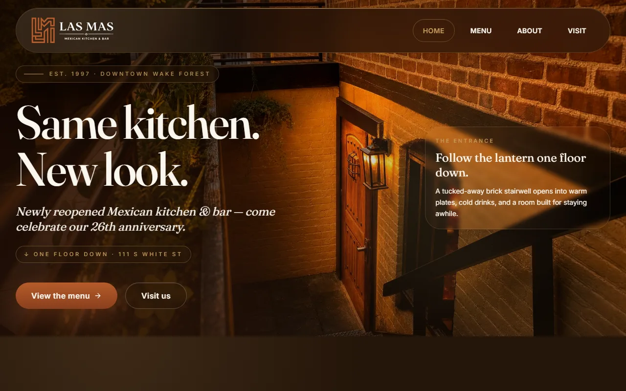 Las Mas Mexican Kitchen & Bar homepage, built by Forzur