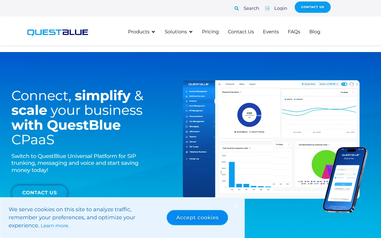 QuestBlue homepage, built by Forzur