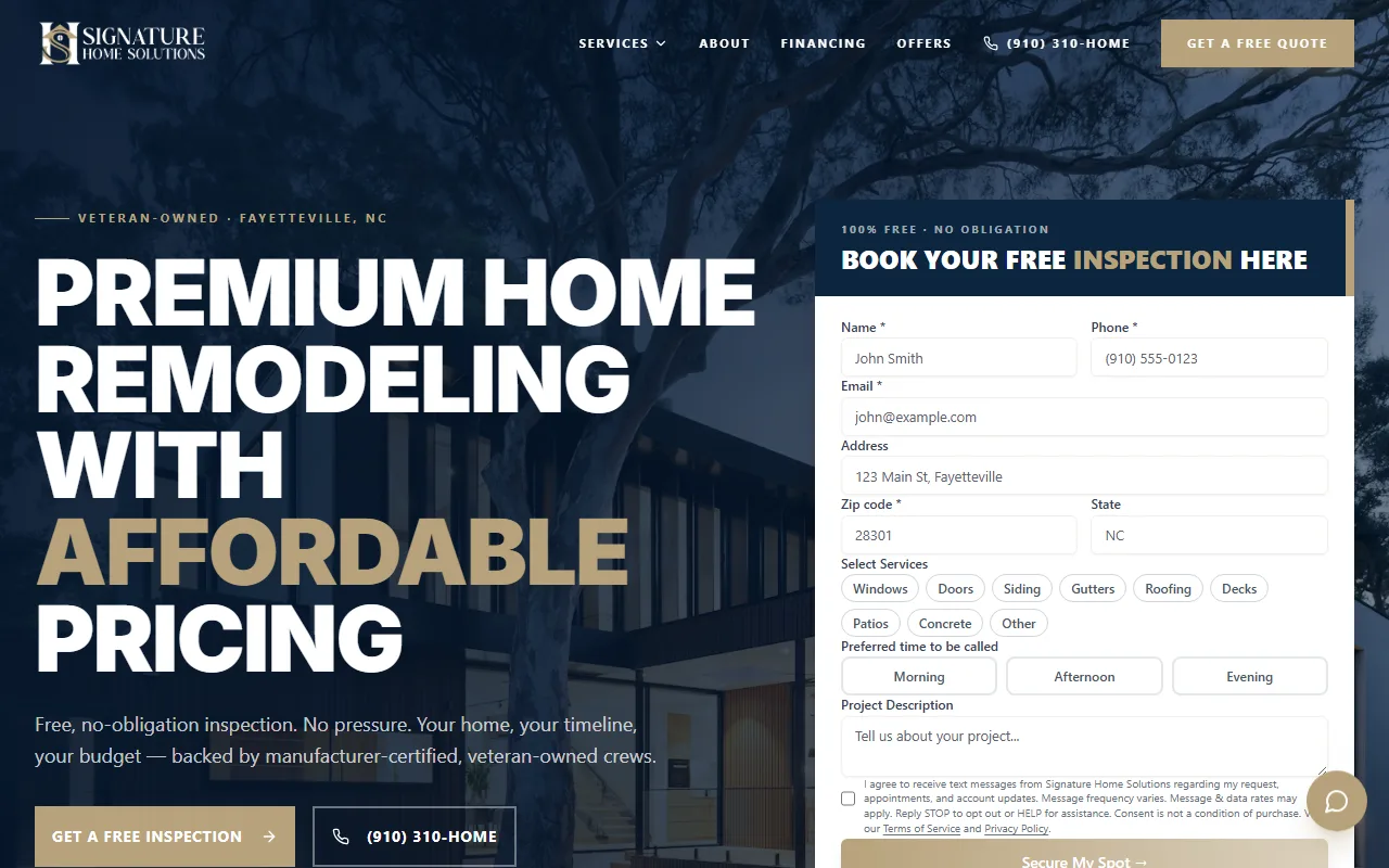 Signature Home Solutions homepage, built by Forzur